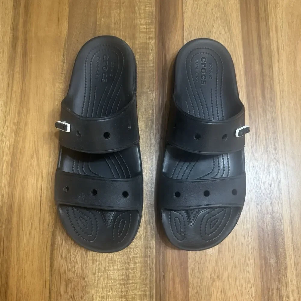 Crocs Adult Unisex Classic Two-Strap Slide Sandals - Black Men’s 10